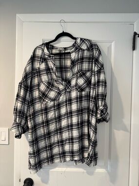 Free People Black and White Plaid Tunic Top